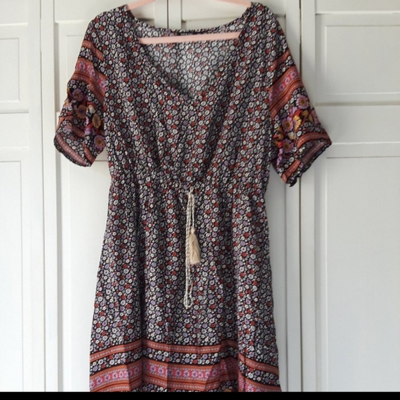 Boho Floral All Over Print Tie Waist Dress Size 2X - Picture 5 of 13